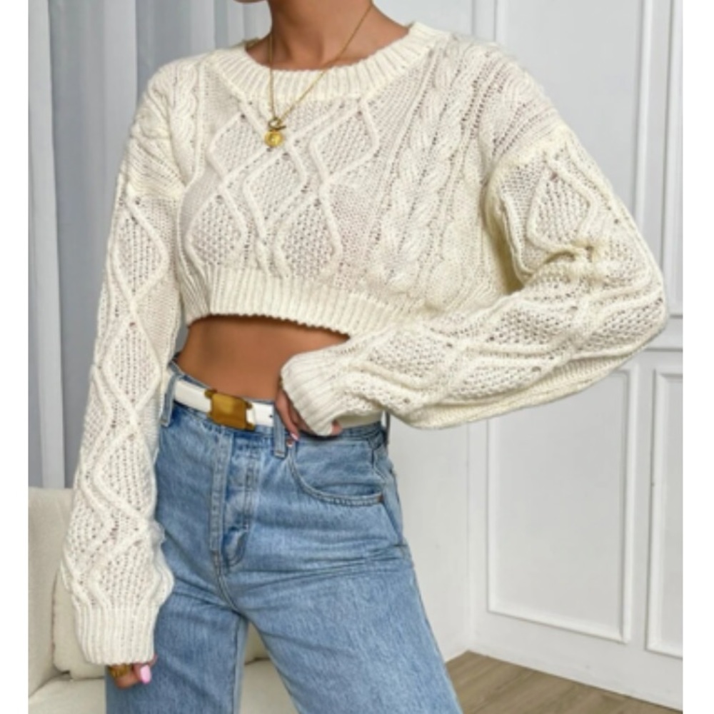 Cozy Cable Knit Crop Sweater Top - Picture 4 of 6